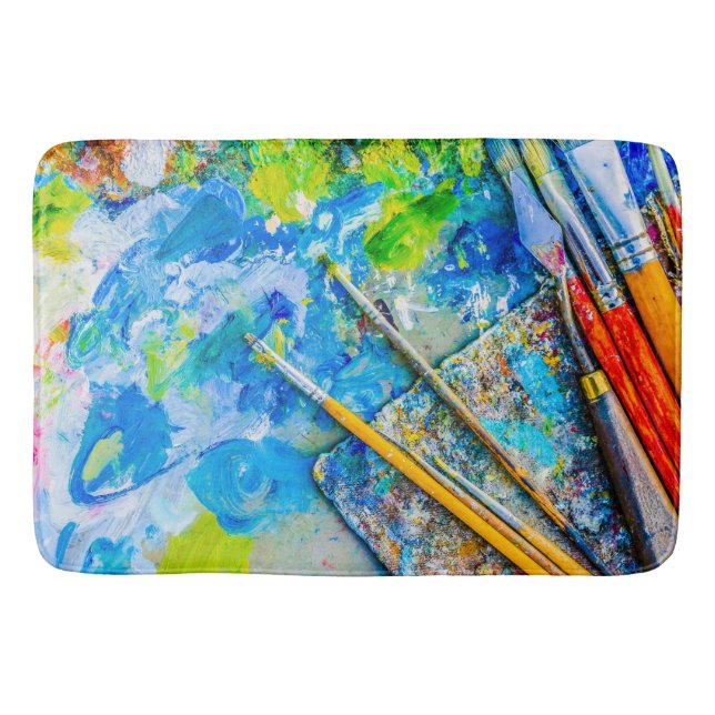 Colourful Artistic Palette And Brushes unique funn Bath Mat (Front)