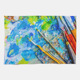 Colourful Artistic Palette And Brushes unique funn Kitchen Towel