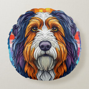 Colourful Artistic Portrait of a Dog Round Pillow