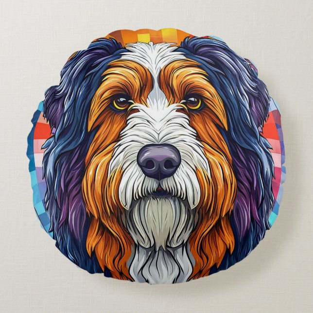 Colourful Artistic Portrait of a Dog Round Pillow (Front)