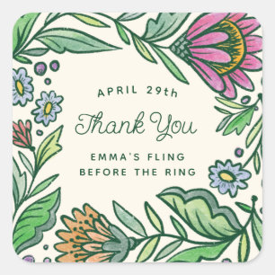 Colourful Artistic Scandi Bridal Shower Gift Favou Square Sticker