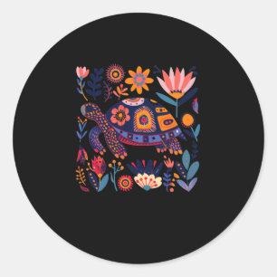 Colourful Artistic Turtle Surrounded  Classic Round Sticker