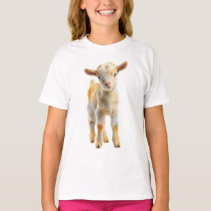 Colourful Artistic Watercolor Baby Goat Kids T-Shirt