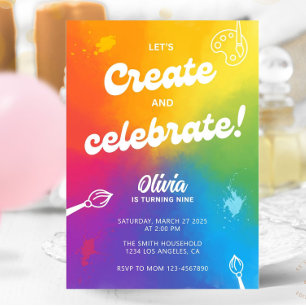 Colourful Arts Crafts Tie Dye Painting Theme Bday Invitation