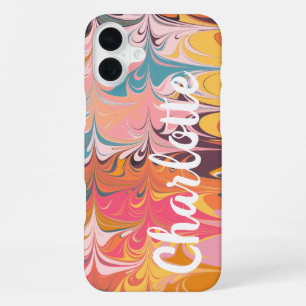 Colourful Artsy Abstract Marble Swirl Personalized iPhone 16 Plus Case