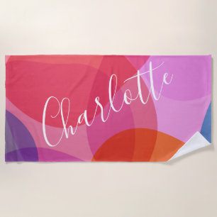 Colourful Artsy Abstract Shapes Personalized Name  Beach Towel