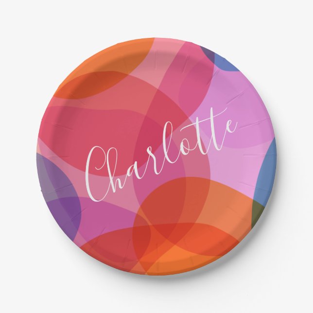 Colourful Artsy Abstract Shapes Personalized Name  Paper Plate (Front)