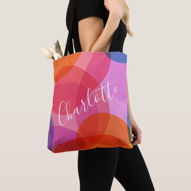 Colourful Artsy Abstract Shapes Personalized Name  Tote Bag (Close Up)