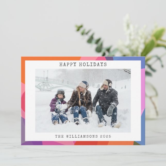 Colourful Artsy Abstract Shapes Personalized Photo Holiday Card (Standing Front)