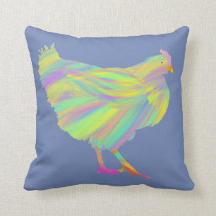 Colourful Artsy Chicken Painting Quirky Art Design Throw Pillow