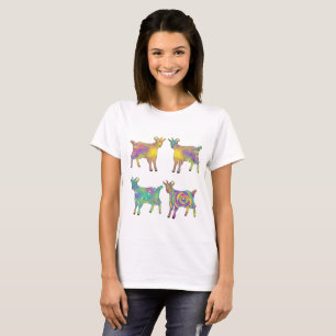 Colourful Artsy Goats Standing on Things Design T-Shirt