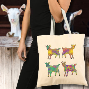 Colourful Artsy Goats Standing on Things Design Tote Bag