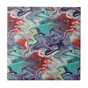 Colourful Artsy Wavy Agate Look Abstract Design Tile