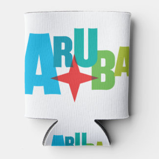 Colourful Aruba Text with Red Star Design Can Cooler