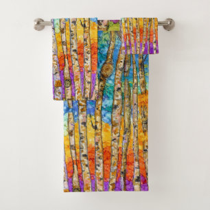 Colourful Aspen Tree Bathroom Towel Set