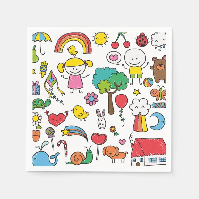 Colourful Assorted Children's Drawing | Napkin (Front)