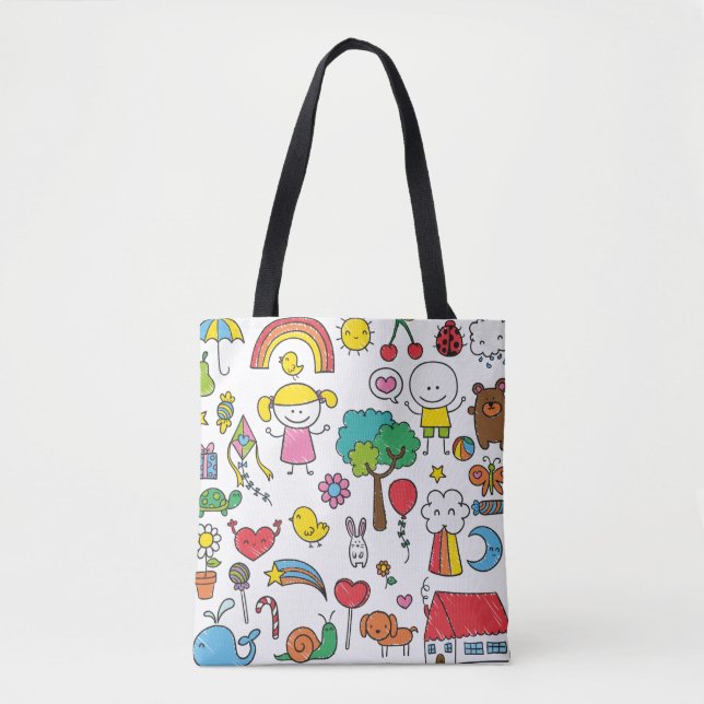 Colourful Assorted Children's Drawing Tote Bag (Front)