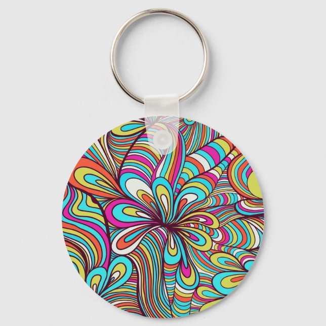 Colourful Assorted Psychedelic Swirls Pattern 2 Keychain (Front)