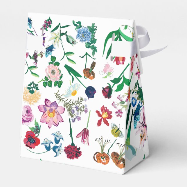 Colourful Assorted Spring Flowers White Background Favor Box (Back Side)