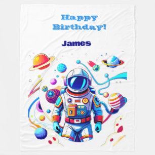 Colourful Astronaut and Univers in Bold Colours Fleece Blanket