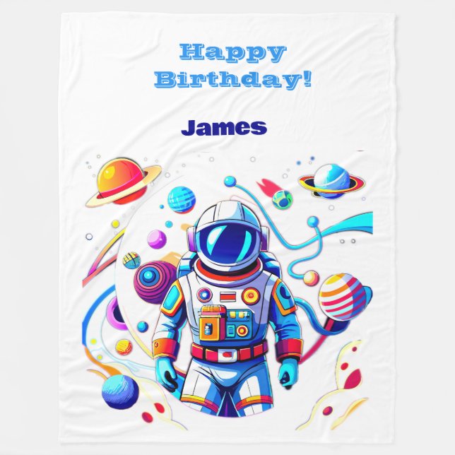 Colourful Astronaut and Univers in Bold Colours Fleece Blanket (Front)