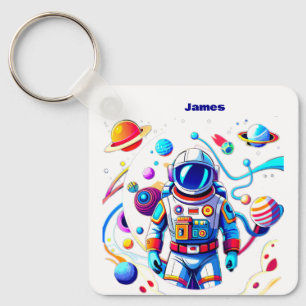 Colourful Astronaut and Univers in Bold Colours Keychain