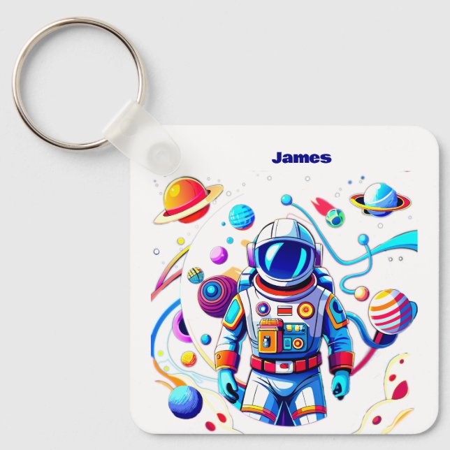 Colourful Astronaut and Univers in Bold Colours Keychain (Front)