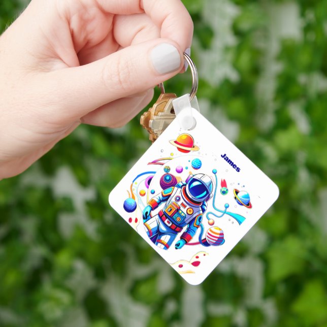 Colourful Astronaut and Univers in Bold Colours Keychain (Hand)