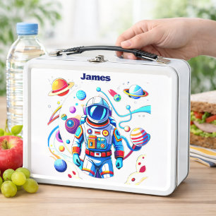 Colourful Astronaut and Univers in Bold Colours Metal Lunch Box