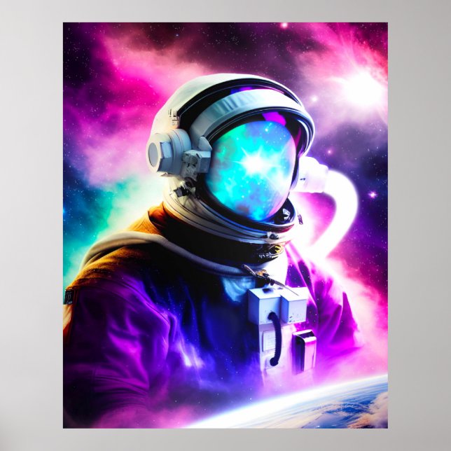Colourful Astronaut in Outer Space Poster (Front)