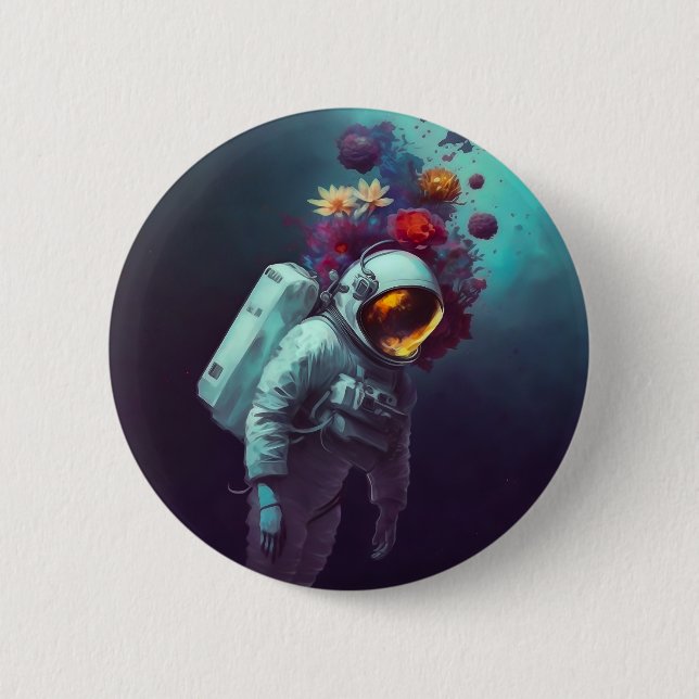 Colourful Astronaut in Space with Flowers Artwork  2 Inch Round Button (Front)