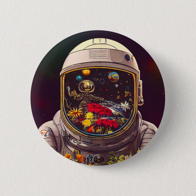 Colourful Astronaut in Space with Flowers Artwork  2 Inch Round Button (Front)