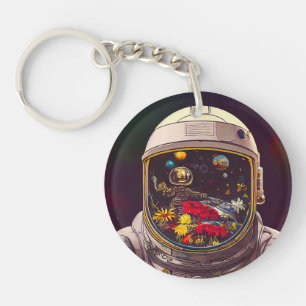 Colourful Astronaut in Space with Flowers Artwork  Keychain