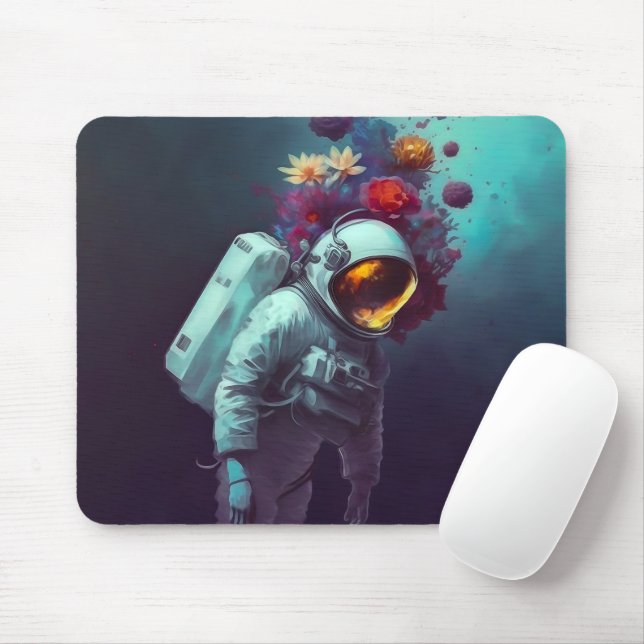 Colourful Astronaut in Space with Flowers Artwork  Mouse Pad (With Mouse)