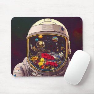 Colourful Astronaut in Space with Flowers Artwork  Mouse Pad