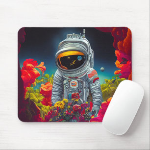Colourful Astronaut in Space with Flowers Artwork Mouse Pad