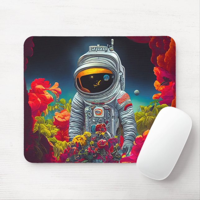 Colourful Astronaut in Space with Flowers Artwork  Mouse Pad (With Mouse)