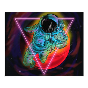 Colourful astronaut reaching out retro dreams photo print