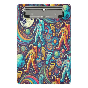 Colourful Astronaut Spacewalk Pattern Mini Clipboard