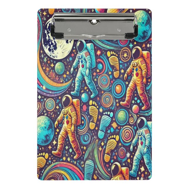 Colourful Astronaut Spacewalk Pattern Mini Clipboard (Front)