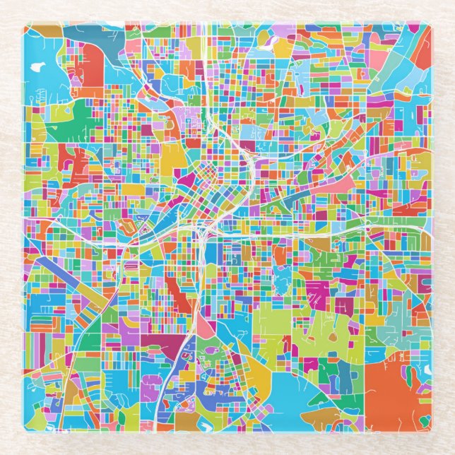 Colourful Atlanta Map Glass Coaster (Front)