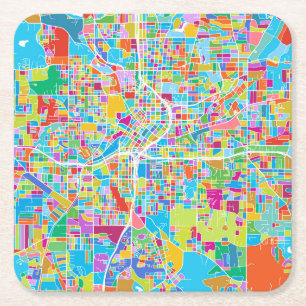 Colourful Atlanta Map Square Paper Coaster