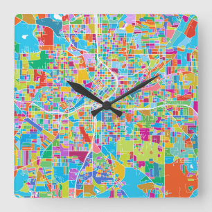 Colourful Atlanta Map Square Wall Clock