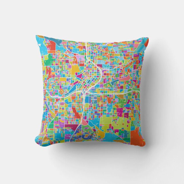 Colourful Atlanta Map Throw Pillow (Front)