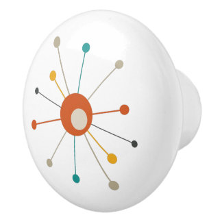Colourful Atomic Era Starburst Mid Century Modern Ceramic Knob