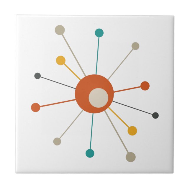 Colourful Atomic Era Starburst Mid Century Modern Tile (Front)
