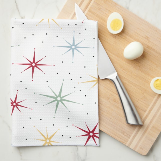 Colourful Atomic Starburst Mid-century Pattern Kitchen Towel (Quarter Fold)