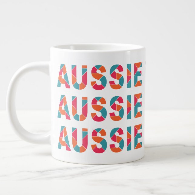 Colourful AUSSIE custom name jumbo mug (Left)