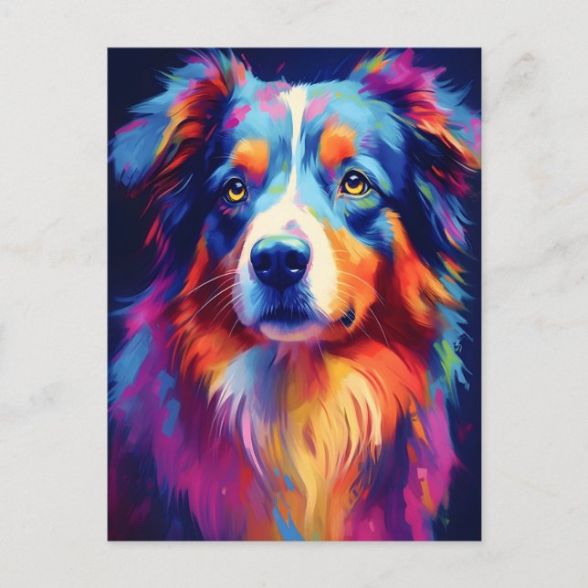 Colourful Australian Shepherd Art Postcard (Front)