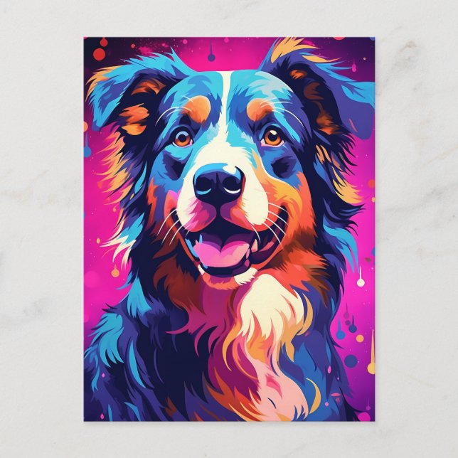 Colourful Australian Shepherd Art Postcard (Front)
